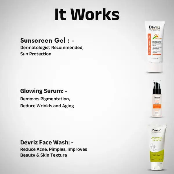 Face wash, Day Serum, And Sunscreen - Combo Kit Devriz Professional